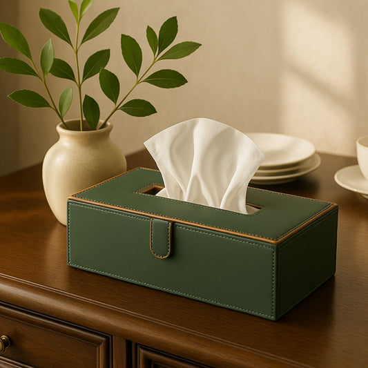 Green Faux Leather Tissue Box Holder