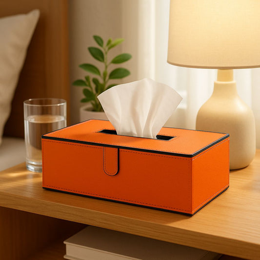 Orange Faux Leather Tissue Box Holder