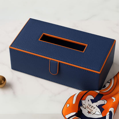 Blue Faux Leather Tissue Box Holder
