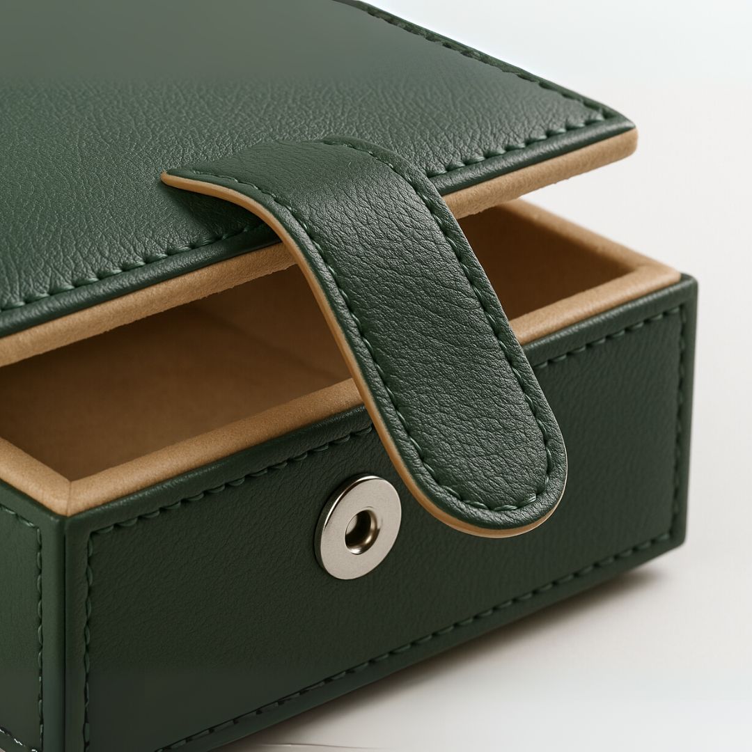 Green Faux Leather Small Storage Box with Magnetic Lock
