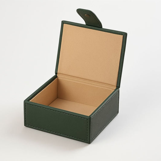 Green Faux Leather Small Storage Box with Magnetic Lock