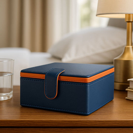 Blue Faux Leather Small Storage Box with Magnetic Lock