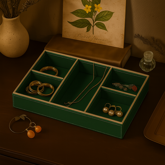 Green Faux Leather Slot of 5 Stack Tray