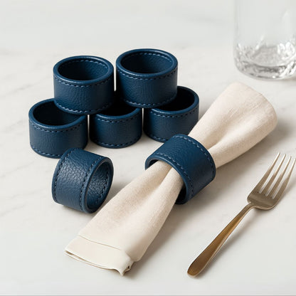 Blue Faux Leather Napkin Rings