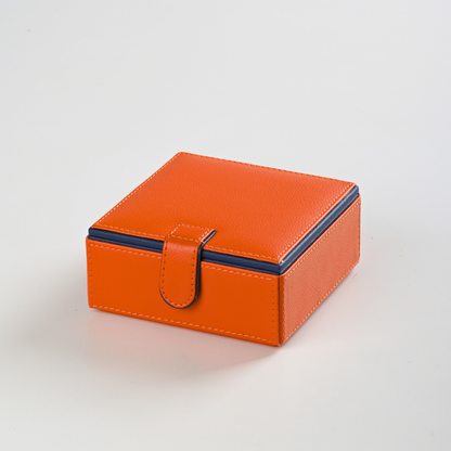 Orange Faux Leather Small Storage Box with Magnetic Lock