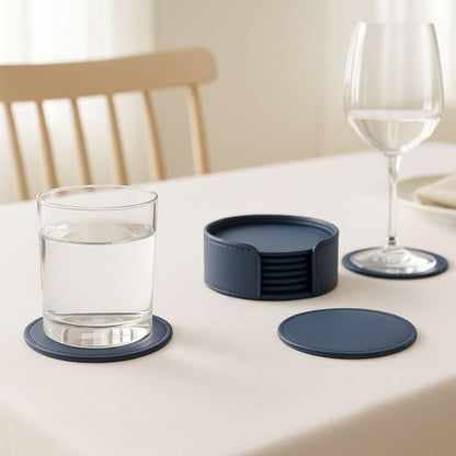 Blue Faux Leather Coaster Set