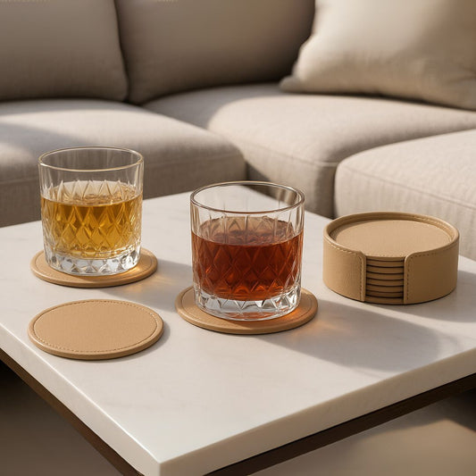 Beige Faux Leather Coaster Set
