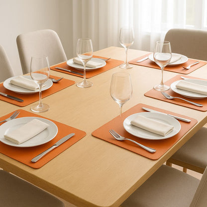 Orange Faux Leather Dining Set For 8