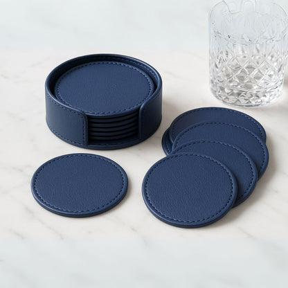 Blue Faux Leather Coaster Set
