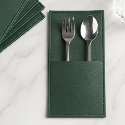 Green Faux Leather Cutlery Holders