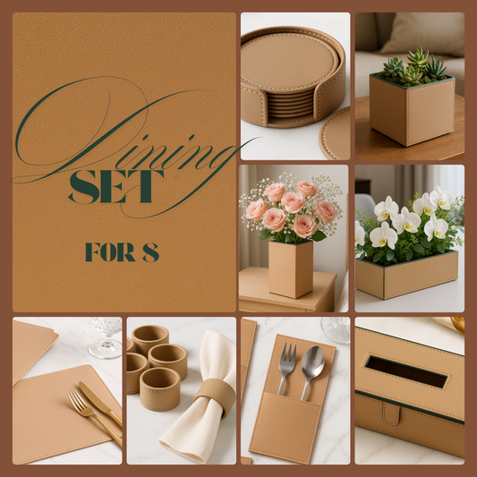 Beige Faux Leather Dining Set for 8
