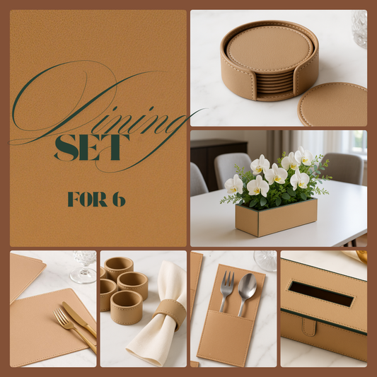 Beige Faux Leather Dining Set For 6