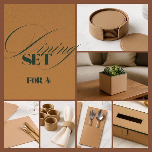 Beige Faux Leather Dining Set For 4