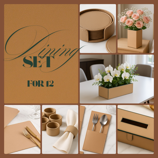 Beige Faux Leather Dining Set For 12