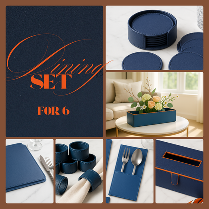 Blue Faux Leather Dining Set For 6