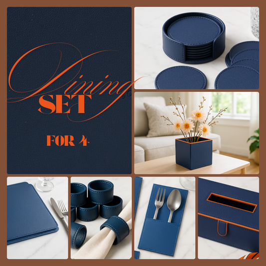 Blue Faux Leather Dining Set For 4