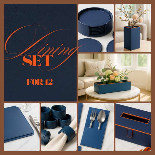 Blue Faux Leather Dining Set for 12