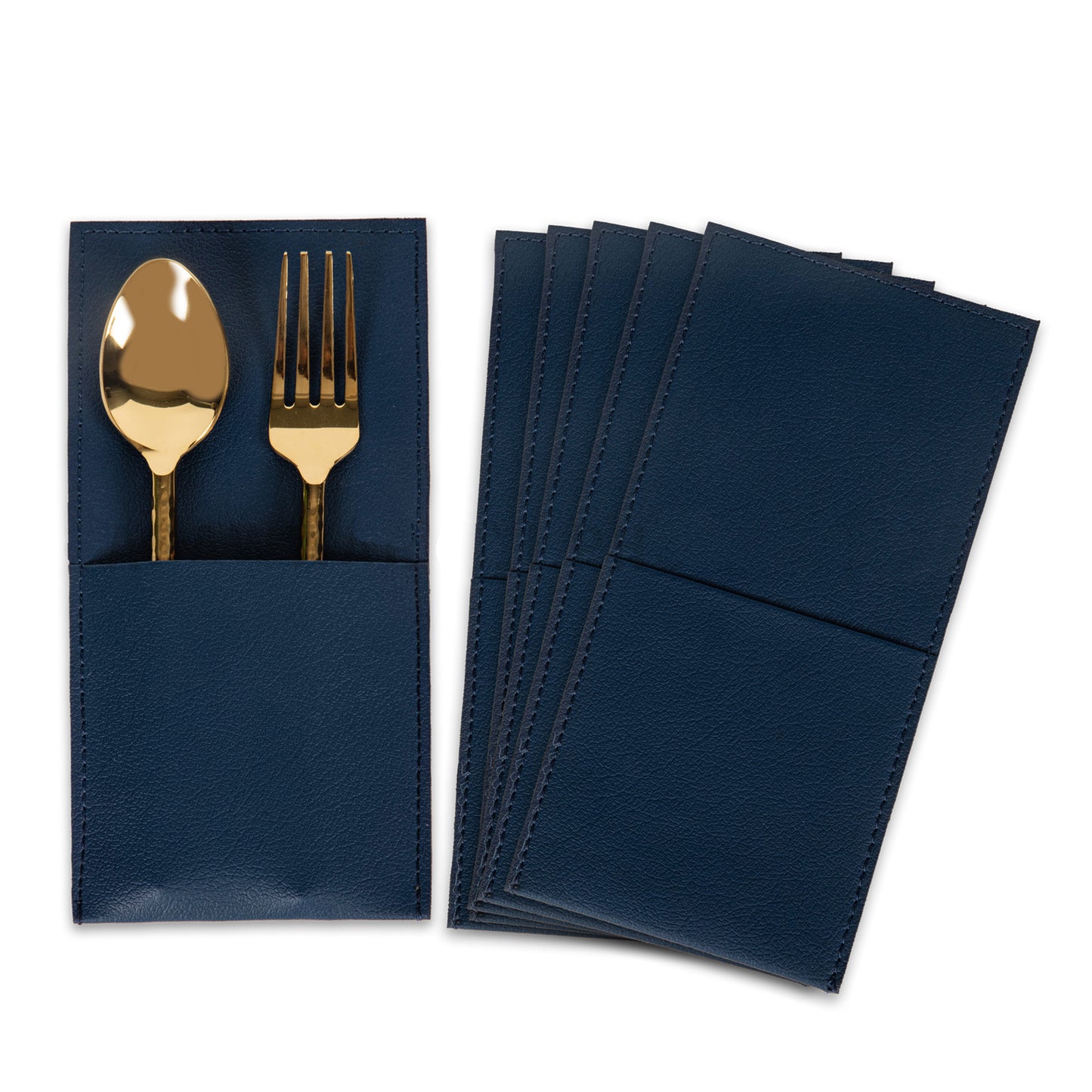 Blue Faux Leather Cutlery Holder (Set of 6)