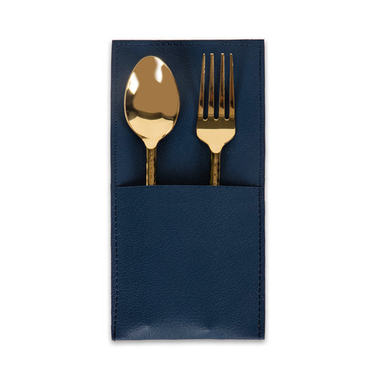 Blue Faux Leather Cutlery Holder (Set of 6)