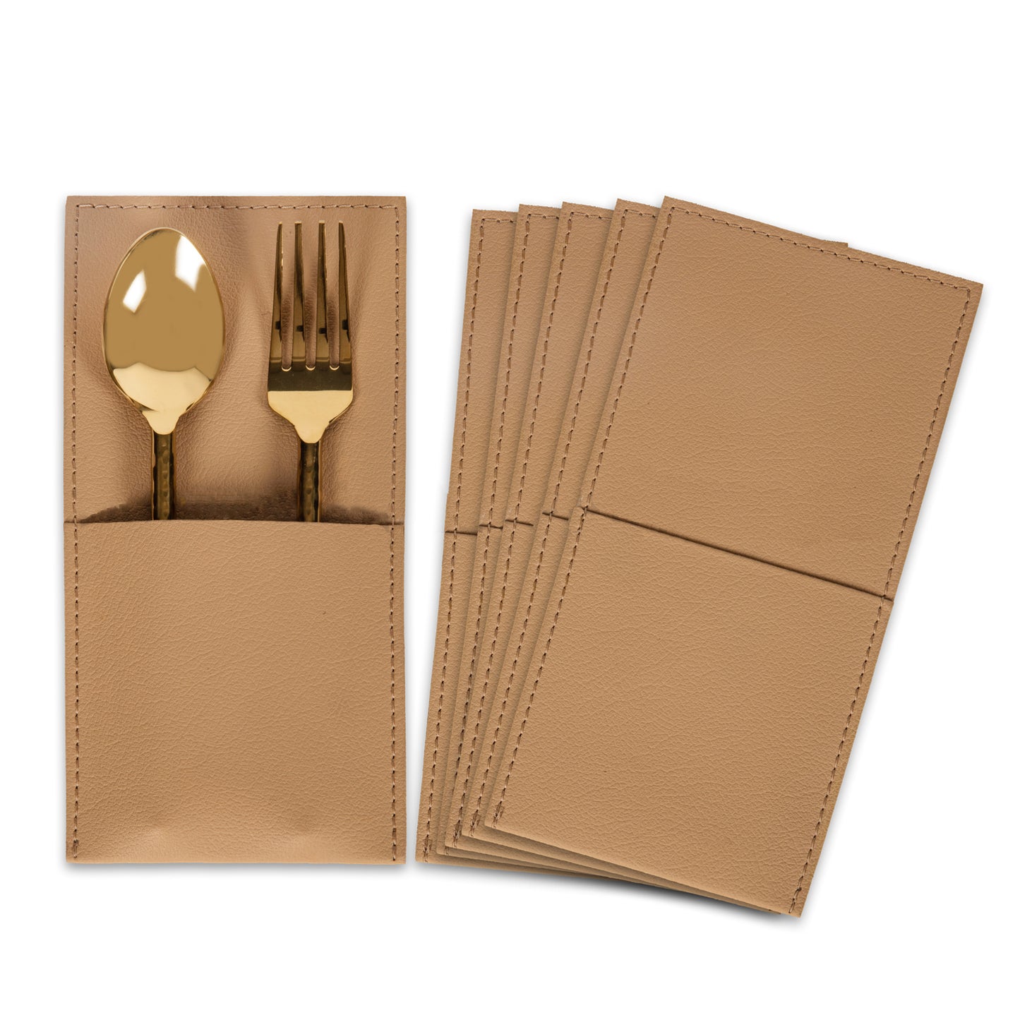 Beige Faux Leather Cutlery Holder (Set of 6)