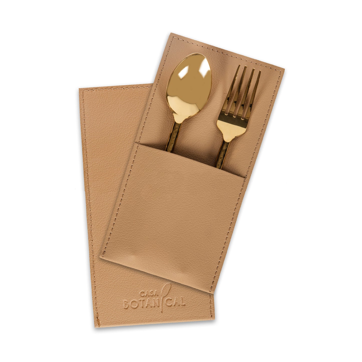 Beige Faux Leather Cutlery Holder (Set of 6)