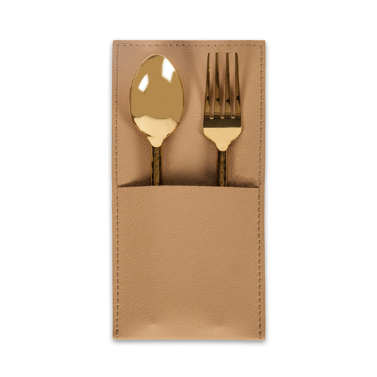 Beige Faux Leather Cutlery Holder (Set of 6)