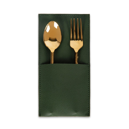 Green Faux Leather Cutlery Holder (Set of 6)