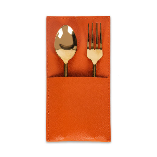 Orange Faux Leather Cutlery Holder (Set of 6)