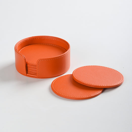 Orange Faux Leather Coaster Set
