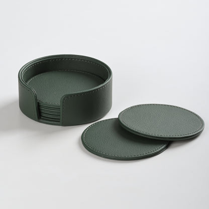 Green Faux Leather Coaster Set