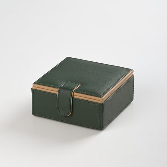 Green Faux Leather Small Storage Box with Magnetic Lock