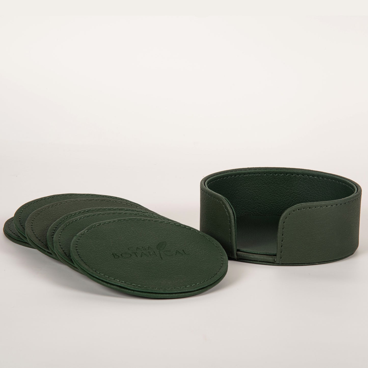 Green Faux Leather Coaster Set (6 pcs)