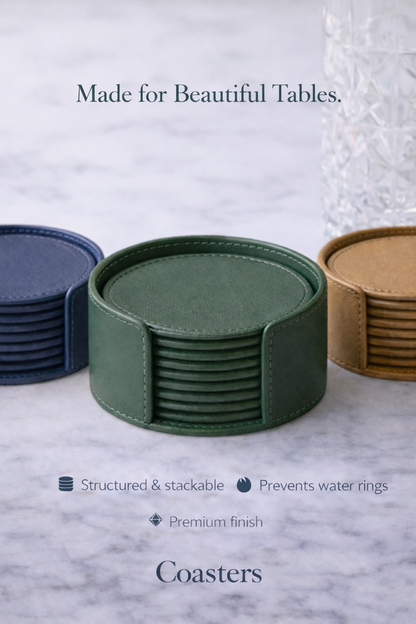 Green Faux Leather Coaster Set