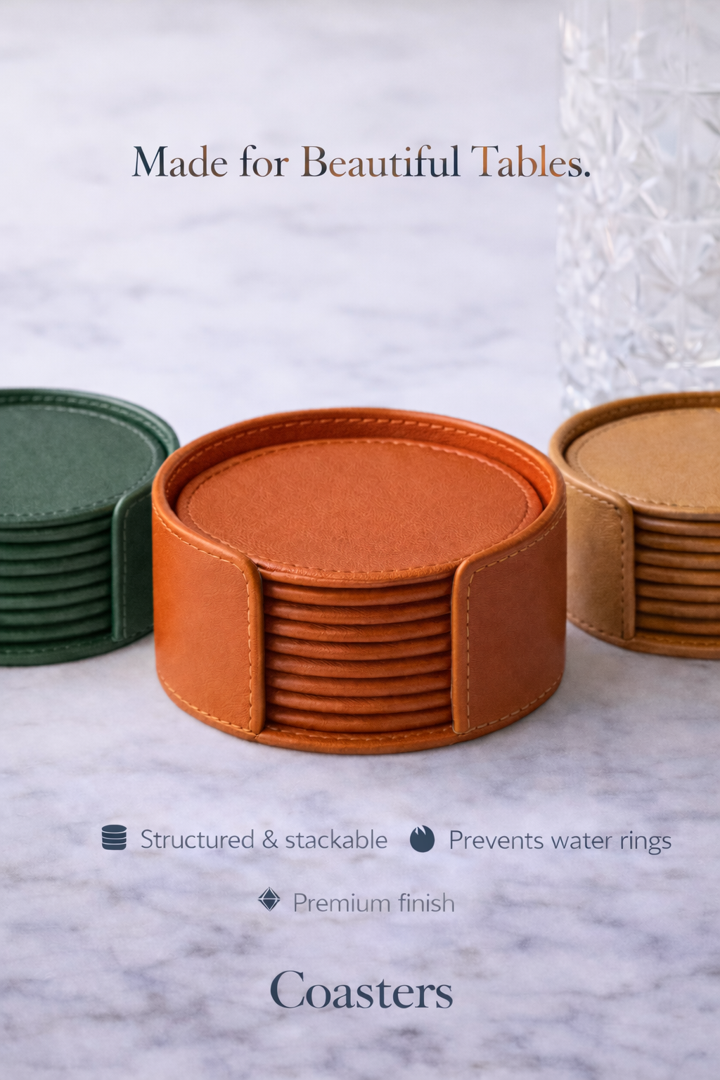 Orange Faux Leather Coaster Set