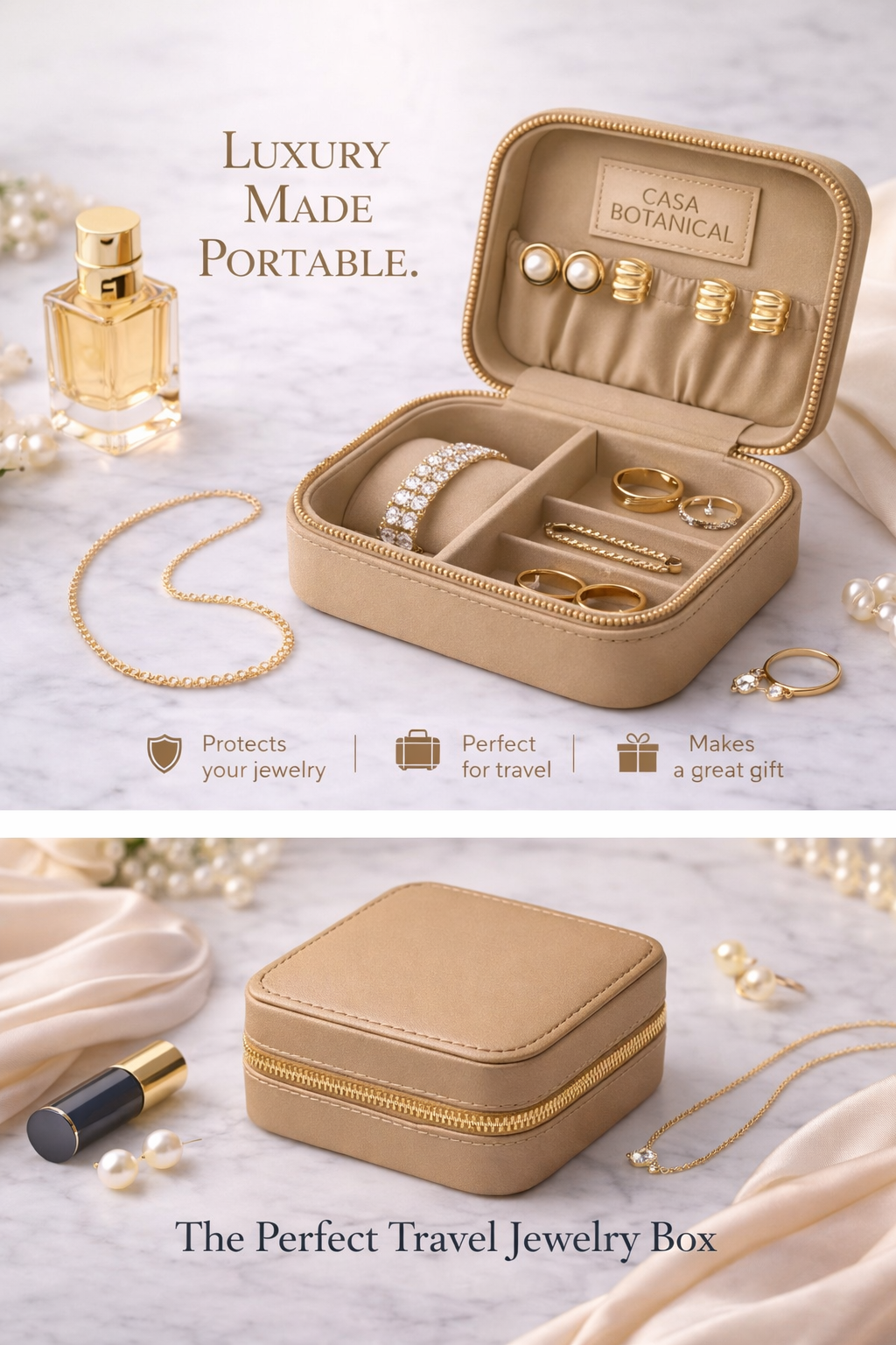 Beige Faux Leather Watch / Jewellery Box