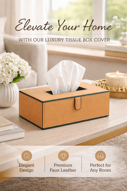 Beige Faux Leather Tissue Box Holder