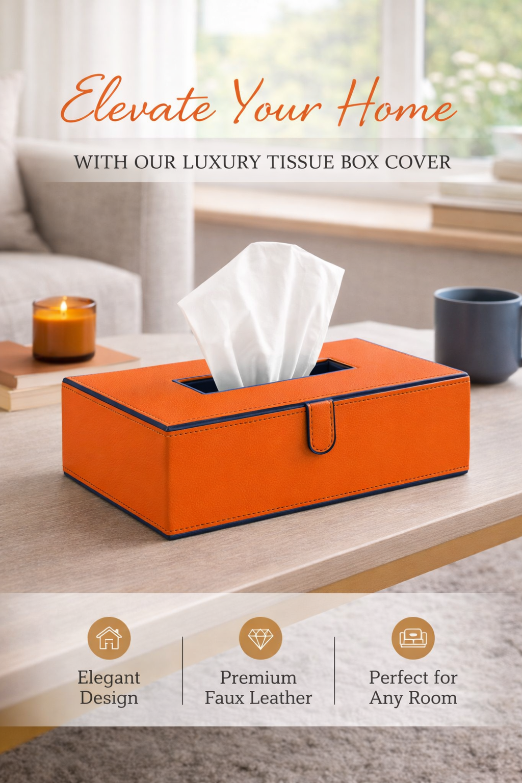 Orange Faux Leather Tissue Box Holder