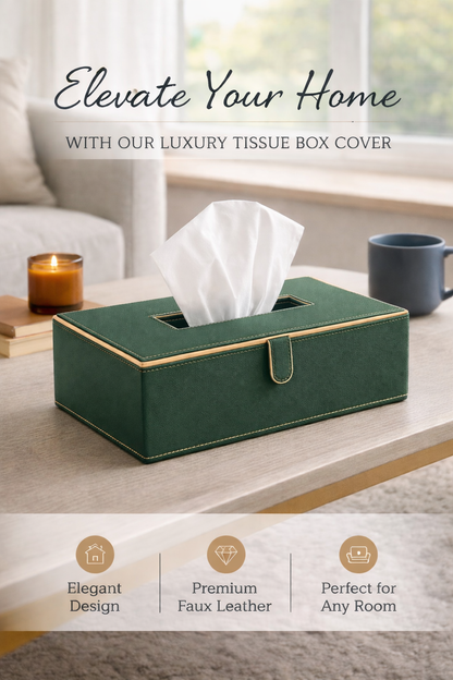 Green Faux Leather Tissue Box Holder