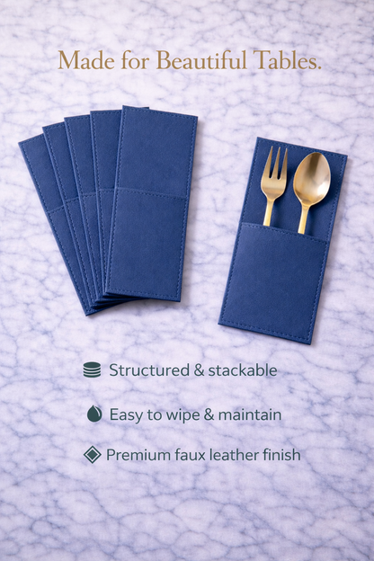 Blue Faux Leather Cutlery Holders