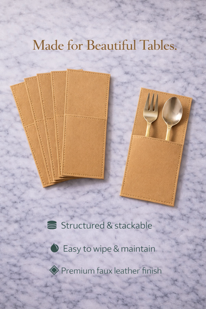 Beige Faux Leather Cutlery Holders