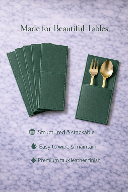 Green Faux Leather Cutlery Holders