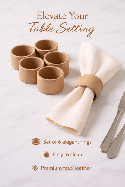 Beige Faux Leather Napkin Rings