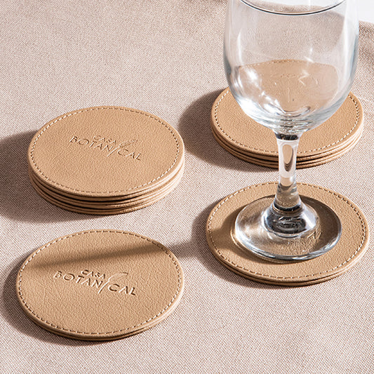 Beige Faux Leather Coaster Set (6 pcs)