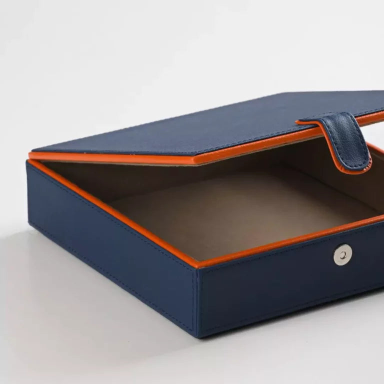 Blue Faux Leather Large Storage Box with Magnetic Lock
