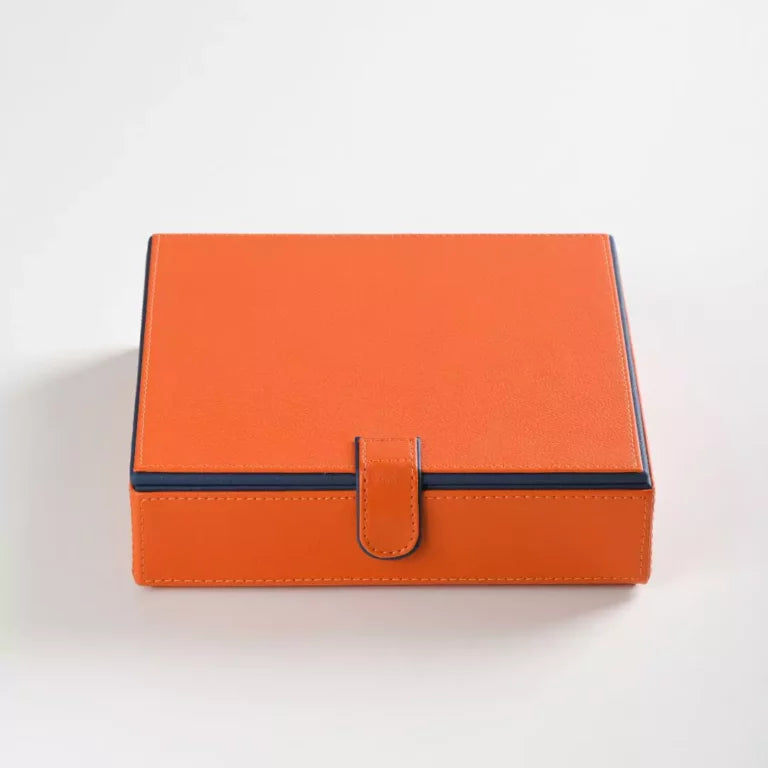 Orange Faux Leather Large Storage Box with Magnetic Lock