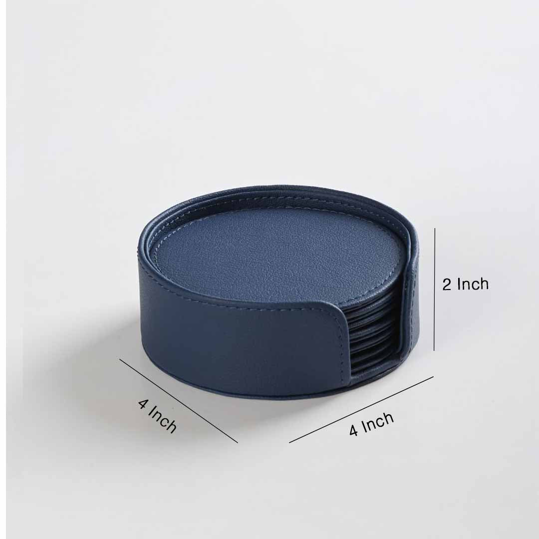 Faux leather coaster dining table Blue