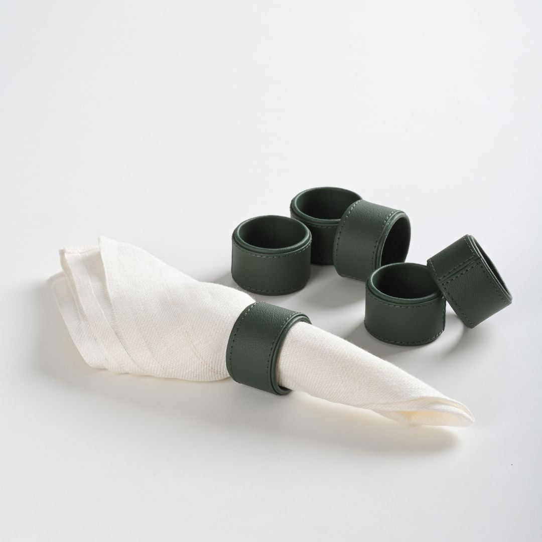 Faux leather napkin rings Green