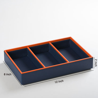 Faux leather organizer tray 3 slote blue