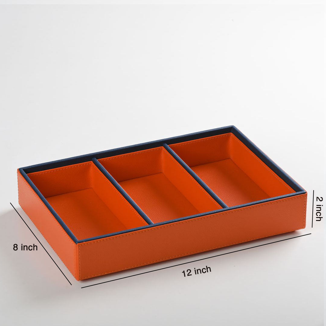 Faux leather organizer tray 3 slote orange