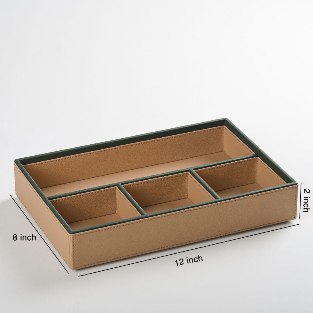 Faux leather organizer tray 4 slote beige